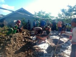 Babinsa Gangga Gerakkan Warga Laksanakan Gotong Royong Bersihkan Puing-Puing Masjid Nurul Huda Pasca Gempa 2018 Lalu