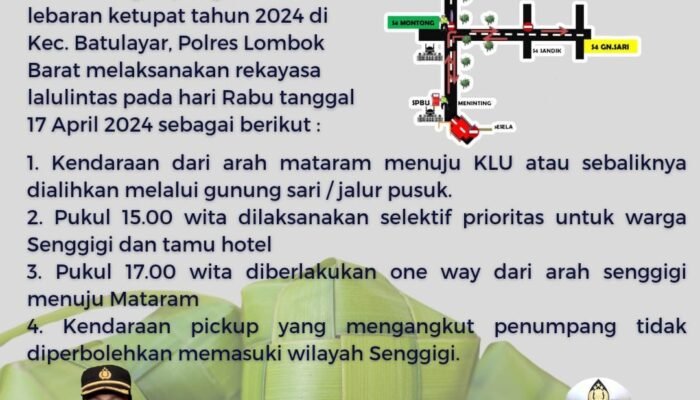 Polres Lombok Barat Terapkan Rekayasa Lalin untuk Lebaran Topat, Pengguna Jalan Diminta Hindari Jalur Senggigi