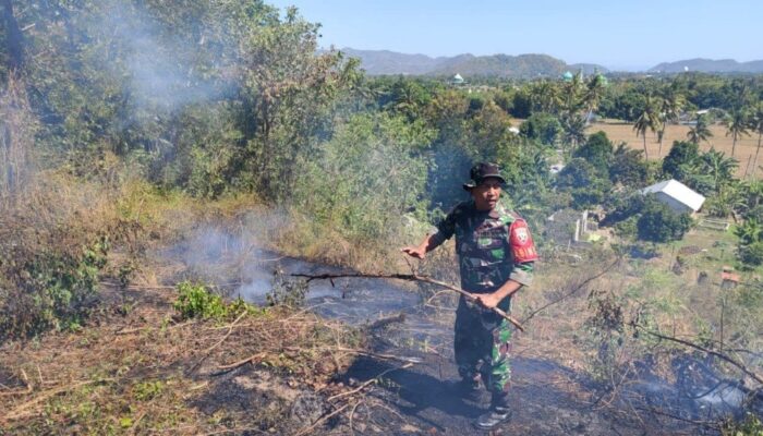 Kebakaran Lahan: Damkar Lobar dan Babinsa Imbau Warga Untuk Wasapada