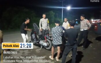 Polsek Alas Intensifkan Patroli Malam untuk Jaga Keamanan dan Ketertiban Masyarakat