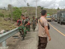 Truk Dalmas Polres Dompu Alami Kecelakaan Tunggal di Tanjakan Moti To’i, Dua Anggota Luka-Luka