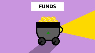 A mine cart filled with gold coins labeled FUNDS against a purple background, representing a sinking fund financial strategy.